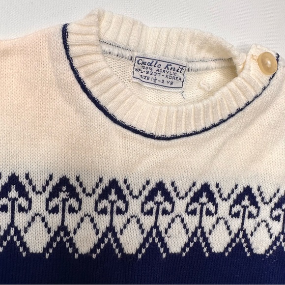 Cradle Knit VTG 40s 50s Baby Knit Sweater Boys Soft Button Neck Blue White 1.5-2 - Picture 2 of 12